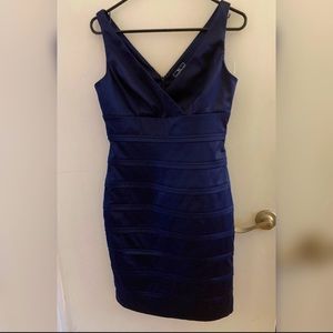 Classic Satin Navy Blue Dress - Business Cocktail Appropriate